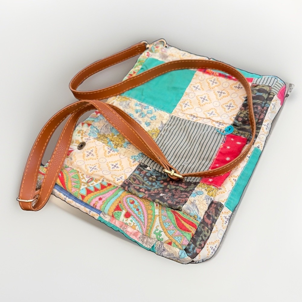 Vintage Handmade Quilt Upcycled Into Crossbody Market Tote Purse Bag NWT